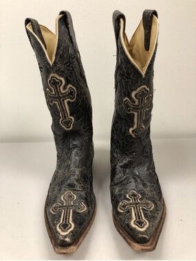 Corral Cowboy Boots Black Distressed Leather Cross Inlay Men’s Size 9EE